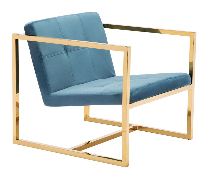 Armchairs and Accent Chairs - 24.8" x 28.3" x 25.8" Blue Velvet, Chromed Steel, Arm Chair