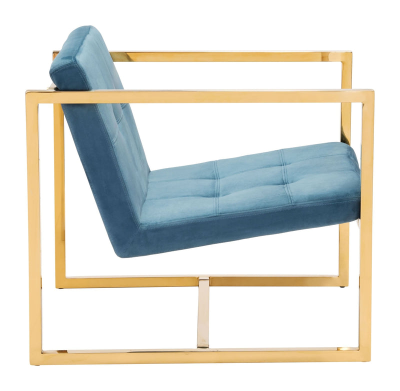 Armchairs and Accent Chairs - 24.8" x 28.3" x 25.8" Blue Velvet, Chromed Steel, Arm Chair