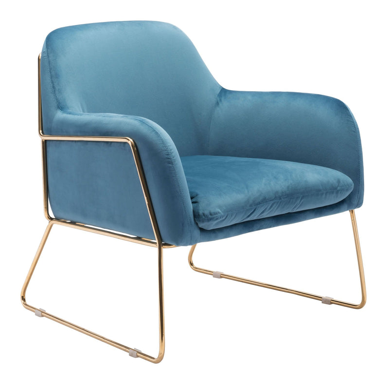 Armchairs and Accent Chairs - 29.9" x 30.3" x 31.7" Blue, Velvet, Chromed Steel, Arm Chair