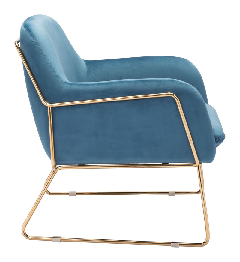 Armchairs and Accent Chairs - 29.9" x 30.3" x 31.7" Blue, Velvet, Chromed Steel, Arm Chair