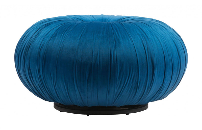 Blue Ottoman - 25.6" x 25.6" x 13.6" Blue, Velvet, Wood, Ottoman