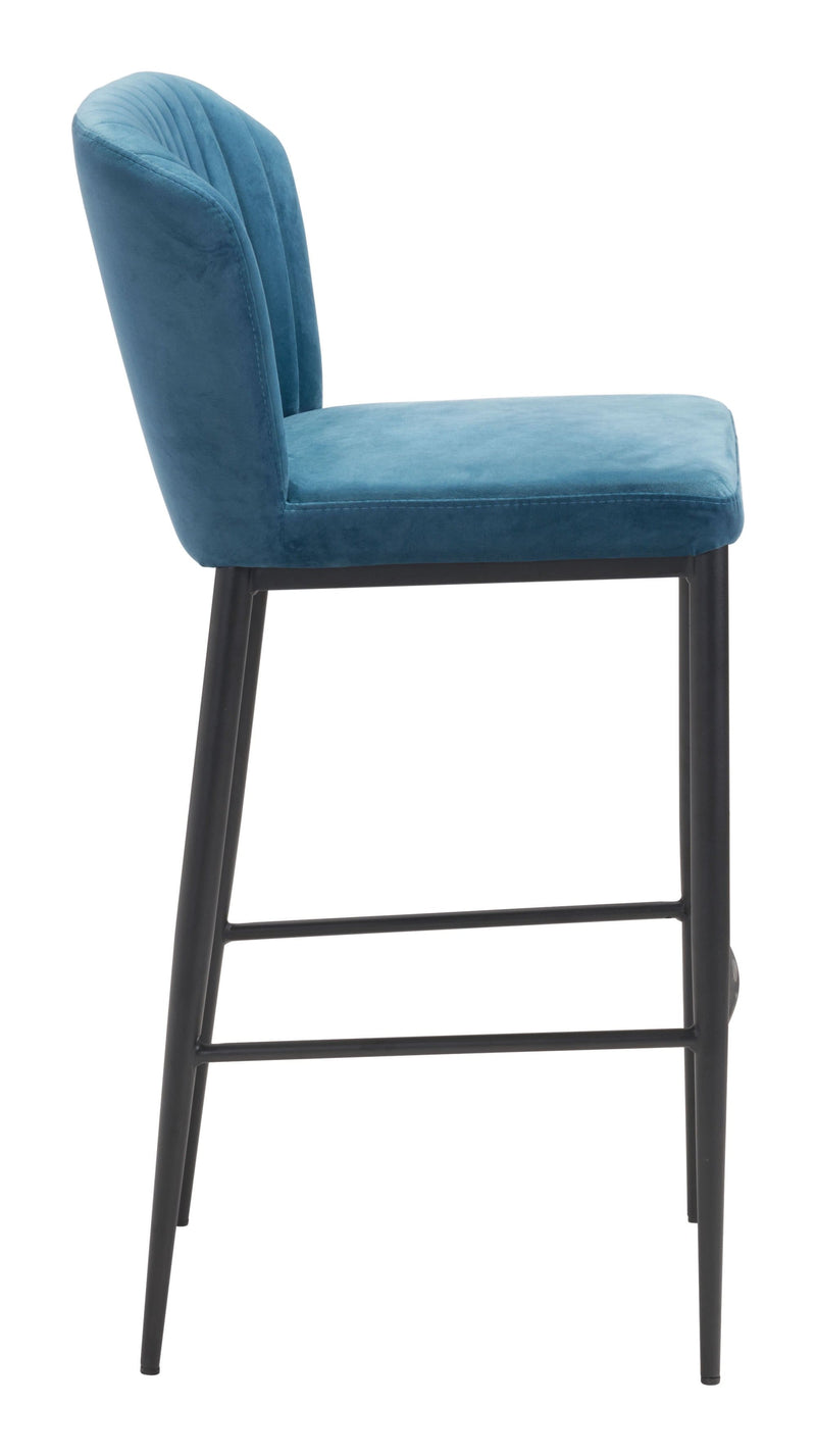 Bar Chairs - 20.9" x 21.9" x 41.3" Blue, Velvet, Stainless Steel, Bar Chair - Set of 2