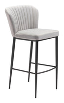 Bar Chairs - 20.9" x 21.9" x 41.3" Gray, Velvet, Stainless Steel, Bar Chair - Set of 2
