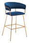Bar Chairs - 23" x 23" x 41" Dark Blue Velvet, Steel & Plywood, Bar Chair - Set of 2