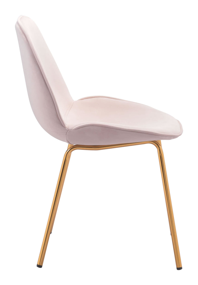 Dining Table Chairs - 20.5" x 22.4" x 32.5" Rose Pink, Velvet, Steel & Plywood, Dining Chair - Set of 2