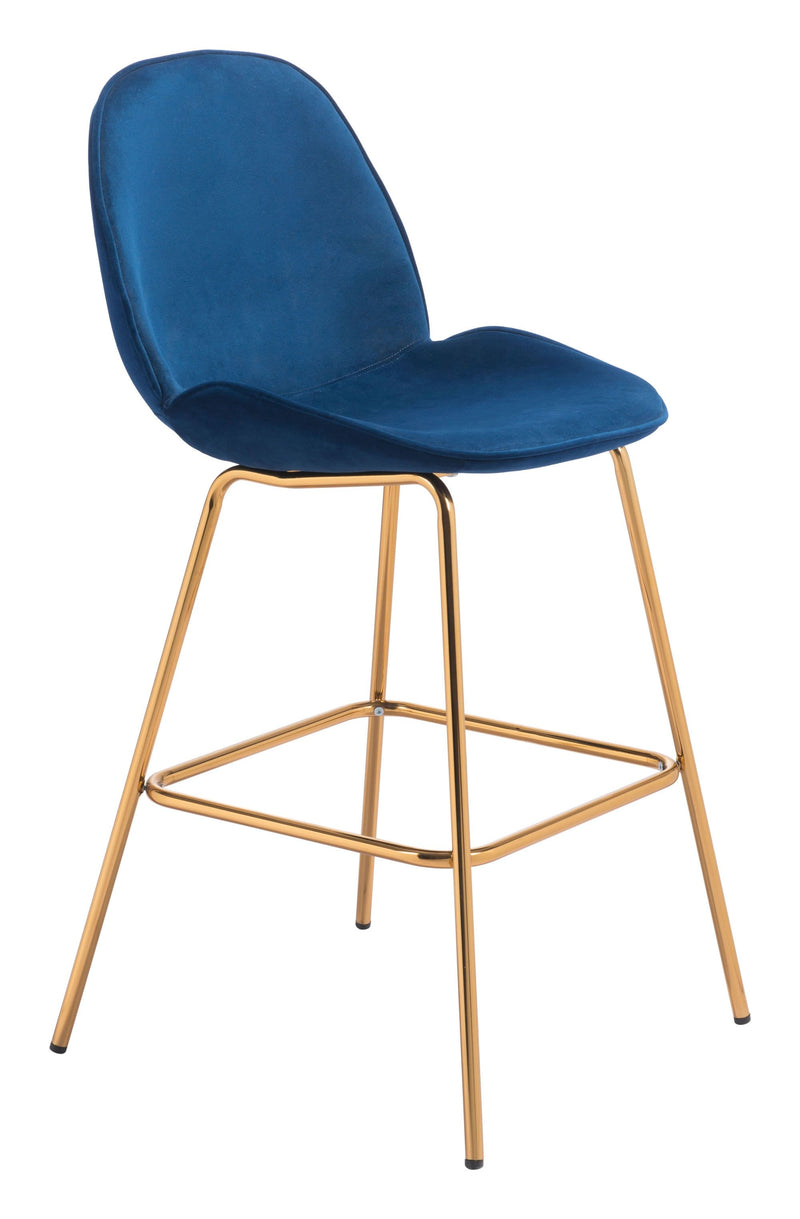 Bar Chairs - 21.7" x 24" x 42.7" Dark Blue Velvet, Steel & Plywood, Bar Chair - Set of 2