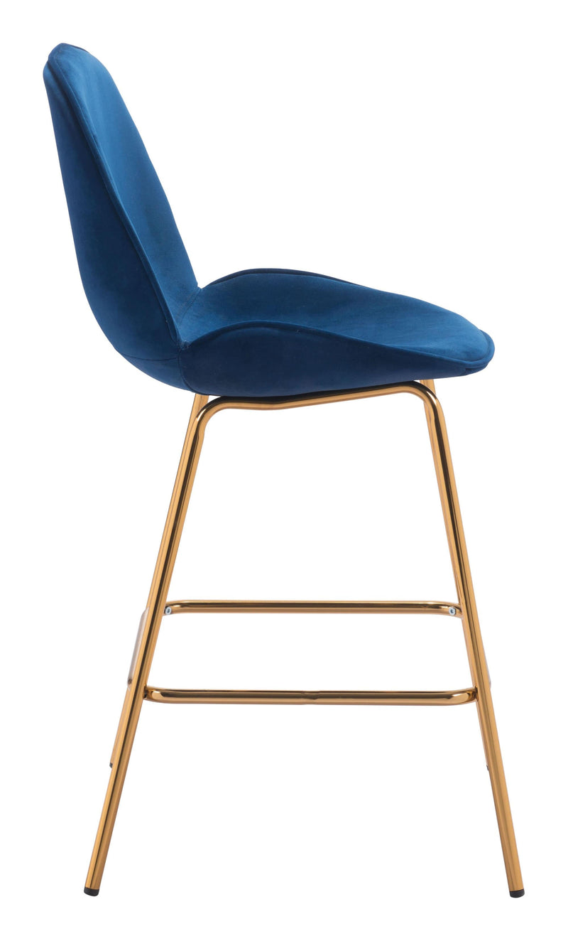 Counter Height Chairs - 20.9" x 24" x 40.6" Dark Blue Velvet, Steel & Plywood, Counter Chair - Set of 2