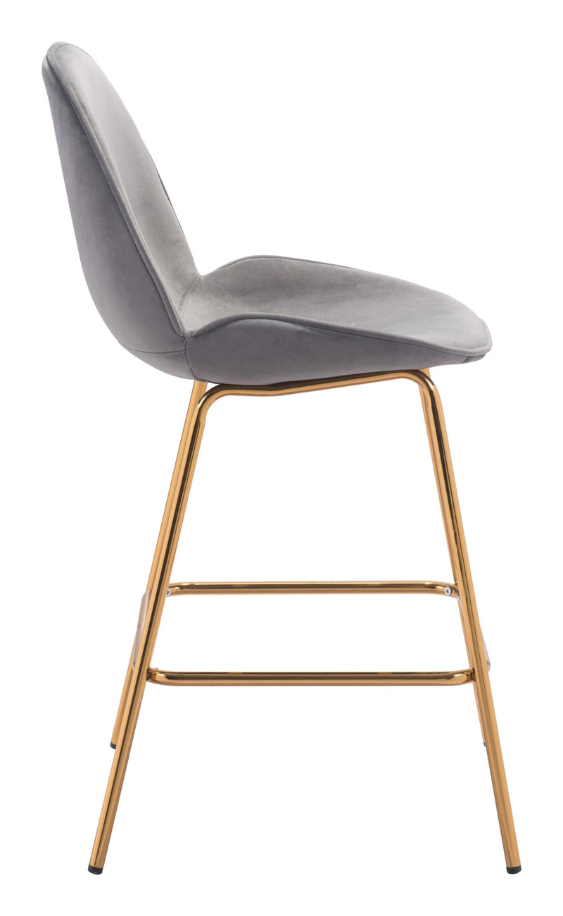 Counter Height Chairs - 20.9" x 24" x 40.6" Graphite Gray Velvet, Steel & Plywood, Counter Chair - Set of 2