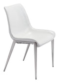 Modern Dining Chairs - 21.3" x 23.6" x 35.4" White, Leatherette, Brushed Stainless Steel, Dining Chair - Set of 2