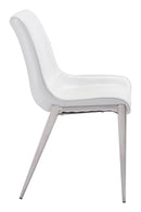 Modern Dining Chairs - 21.3" x 23.6" x 35.4" White, Leatherette, Brushed Stainless Steel, Dining Chair - Set of 2