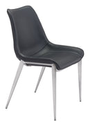 Modern Dining Chairs - 21.3" x 23.6" x 35.4" Black, Leatherette, Brushed Stainless Steel, Dining Chair - Set of 2