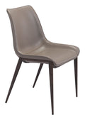 Modern Dining Chairs - 21.3" x 23.6" x 35.4" Gray & Walnut, Leatherette, Brushed Stainless Steel, Dining Chair - Set of 2