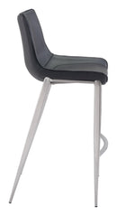 Bar Chairs - 20.7" x 21.7" x 43.3" Black, Leatherette, Brushed Stainless Steel, Bar Chair - Set of 2