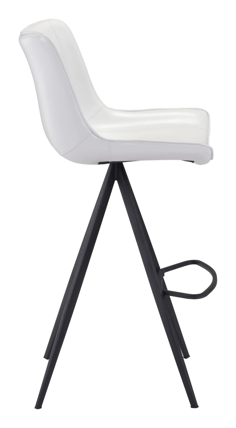 Bar Chairs - 18.7" x 22.8" x 42.1" White & Black, Leatherette, Stainless Steel, Bar Chair - Set of 2