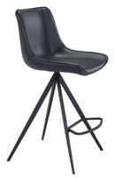 Counter Height Chairs - 19.3" x 21.7" x 39" Black, Leatherette, Stainless Steel, Counter Chair - Set of 2