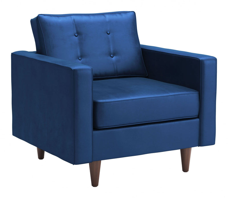 Armchairs and Accent Chairs - 37" x 32" x 35.5" Dark Blue Velvet, Alder Wood, Foam, Fabric & Fiber, Arm Chair