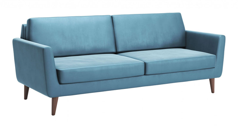 Velvet Sofa - 85" x 35" x 37" Teal Velvet, Alder Wood, Foam, Fabric & Fiber, Sofa Teal