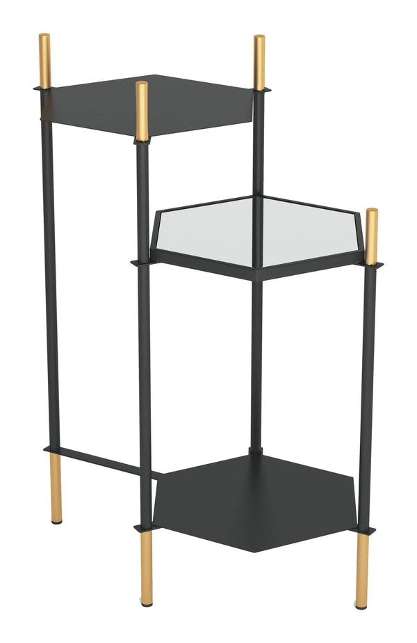 Modern Side Table - 19.9" x 12" x 27.4" Gold & Black, Steel & Mirror, Side Table