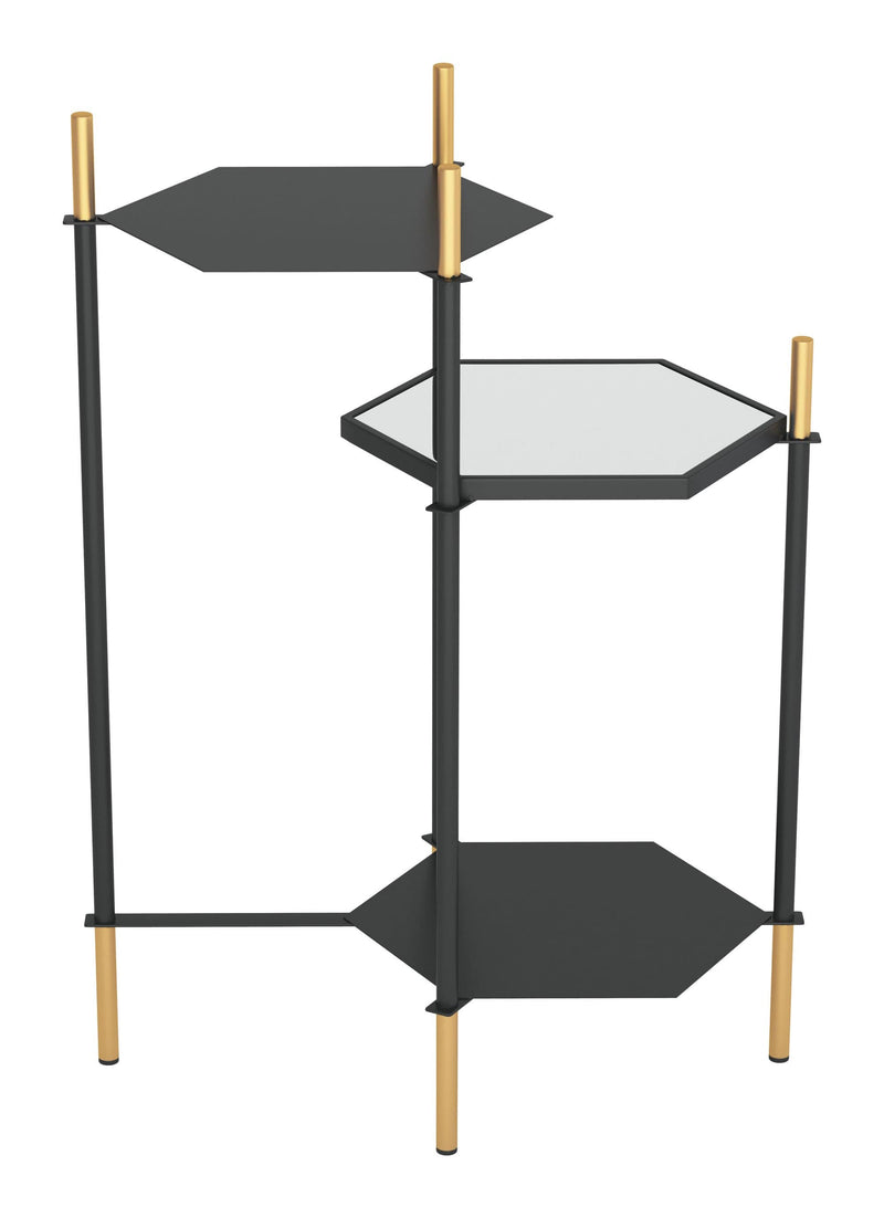 Modern Side Table - 19.9" x 12" x 27.4" Gold & Black, Steel & Mirror, Side Table