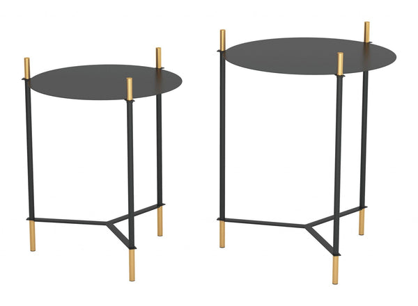 Modern Side Table - 18.5" x 18.5" x 24" Gold & Black, Steel, Side Table Set