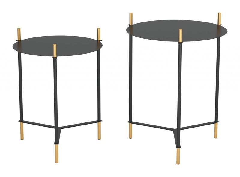 Modern Side Table - 18.5" x 18.5" x 24" Gold & Black, Steel, Side Table Set
