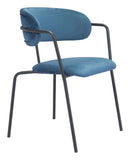Modern Chair - 22.8" x 22.8" x 31.1" Blue & Black, Velvet, Steel & Plywood, Chair - Set of 2