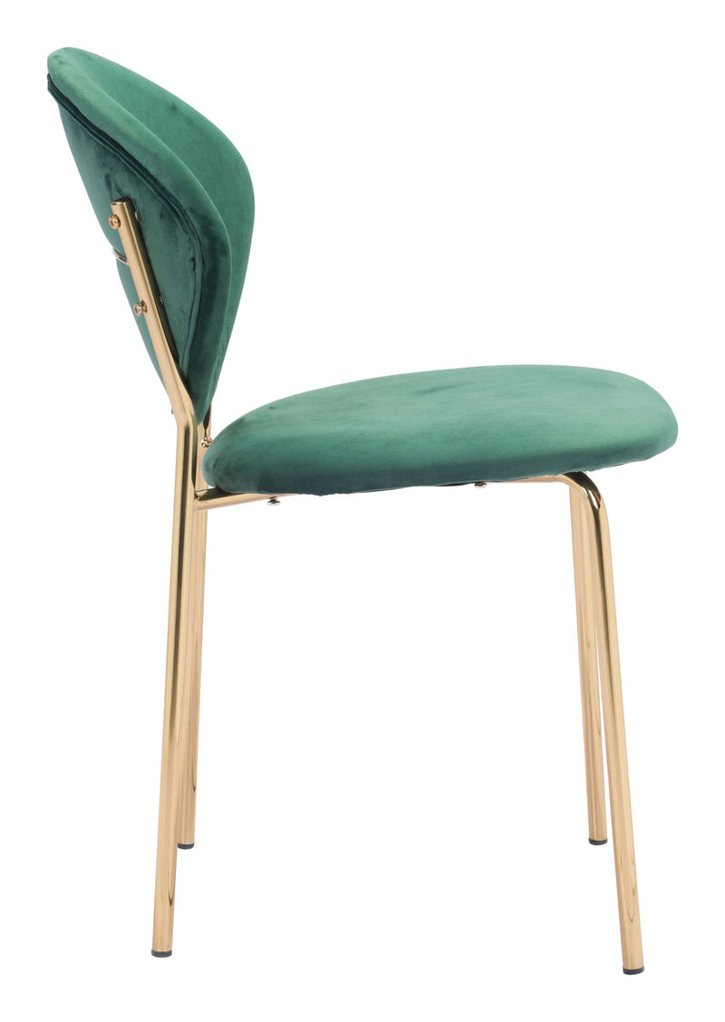 Modern Chair - 18.1" x 23.6" x 32.3" Green & Gold, Velvet, Steel & Plywood, Chair - Set of 2