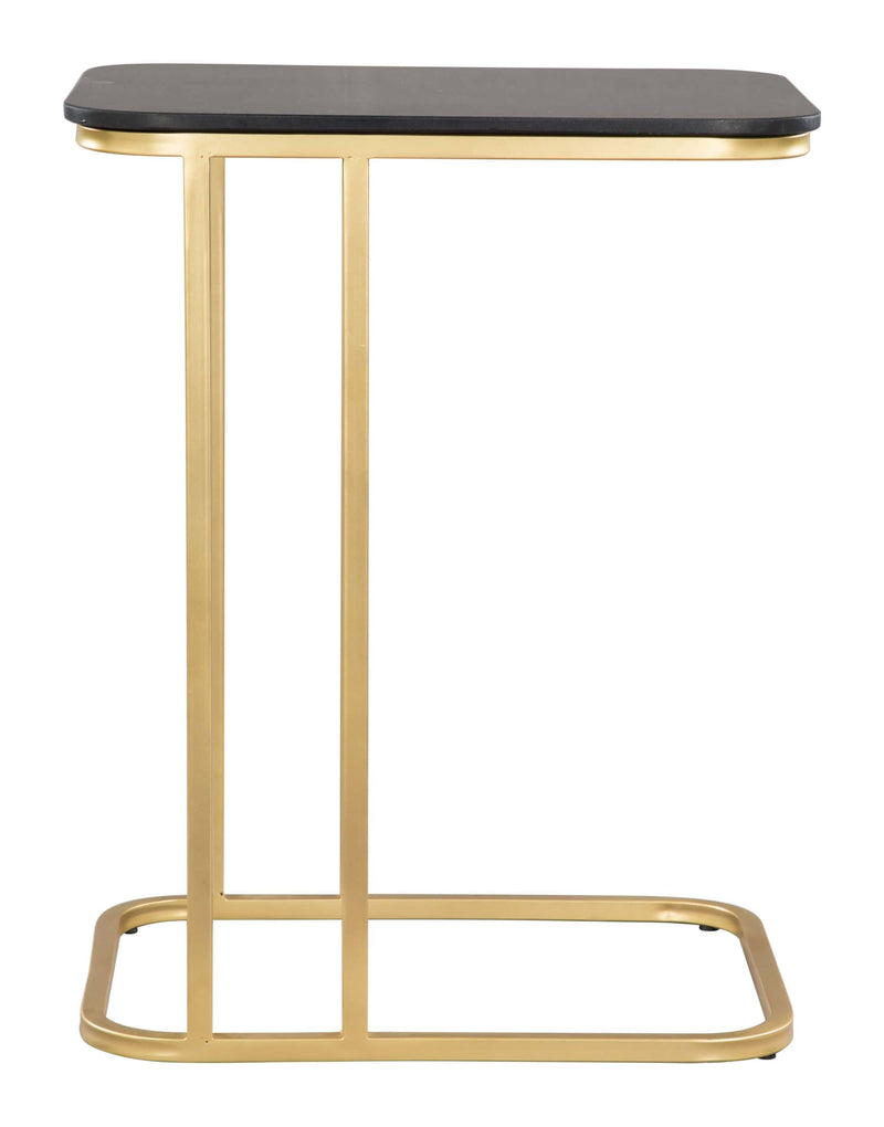 Gold Side Table - 17.5" x 14.5" x 22.3" Black & Gold, Marble, Metal, C-Side Table