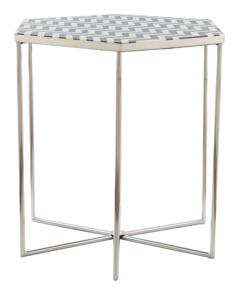 White Side Table - 18.7" x 18.7" x 21.1" Black & White, Resin, Steel, Side Table