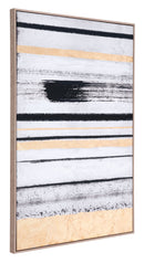 Canvas Painting - 33" x 2" x 48" Black & Gold, Pine Wood, Brush Strokes Canvas
