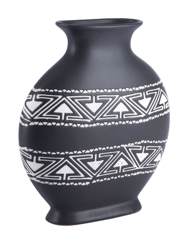 White Vase - 11" x 3.9" x 11.6" Black & White, Ceramic, Medium Vase