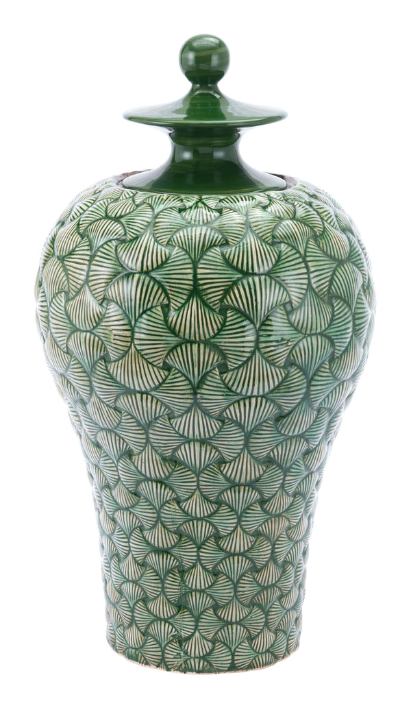 Decorative Jars - 16.9" x 16.9" x 30.7" Green, Ceramic, Large Temple Jar