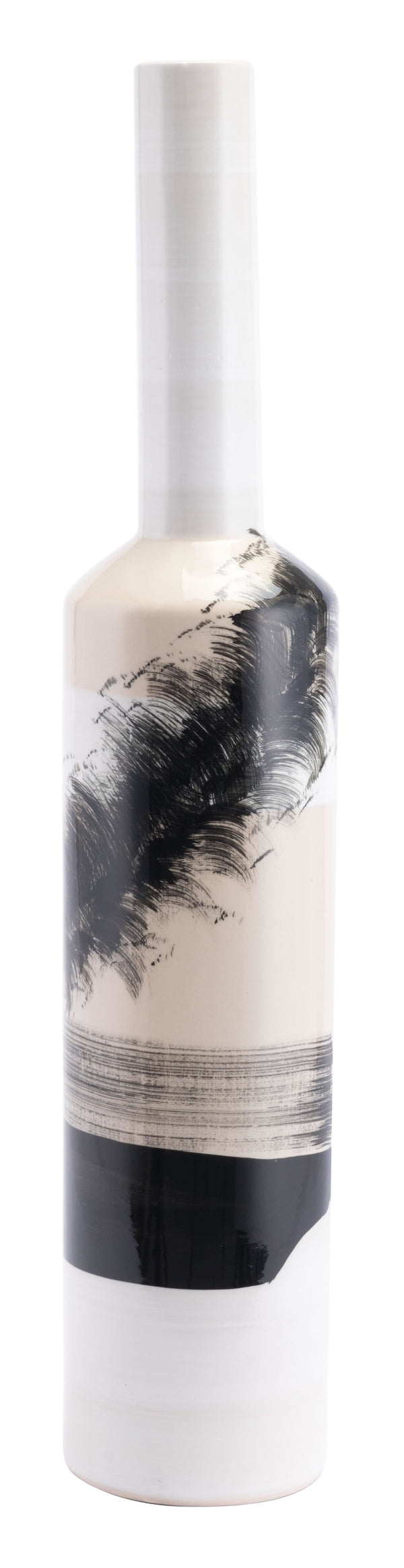 Decorative Glass Bottles - 6.3" x 6.3" x 31.1" White & Black, Ceramic, Large Bottle