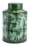 Vintage Cookie Jars - 13.2" x 13.2" x 19.9" Green, Ceramic, Large Temple Jar