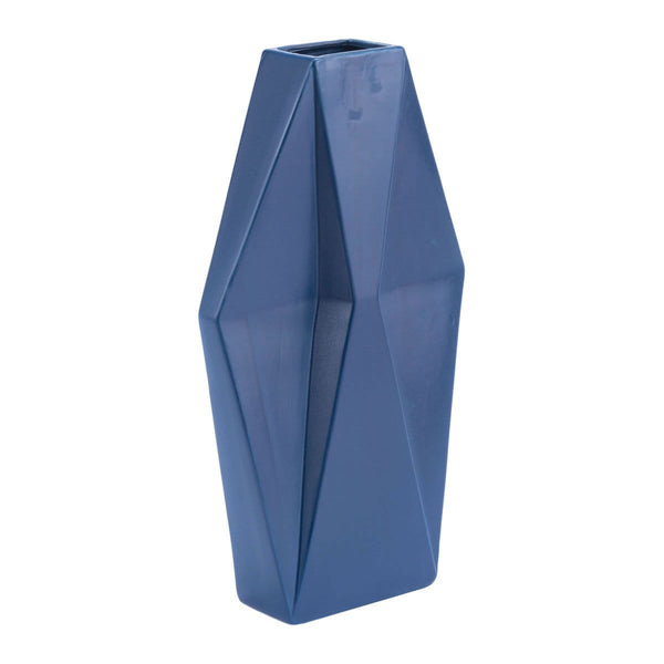 Blue Vase - 10.2" x 3.9" x 17.7" Matte Blue, Ceramic, Large Vase