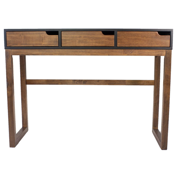 Console Table with Storage - 43" X 16" X 32" Black & Mocha Solid Wood Three Drawer Console Table