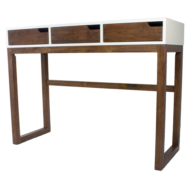 Console Table with Storage - 43" X 16" X 32" White & Mocha Solid Wood Three Drawer Console Table