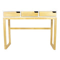 Console Table with Storage - 43" X 16" X 32" White & Natural Solid Wood Three Drawer Console Table