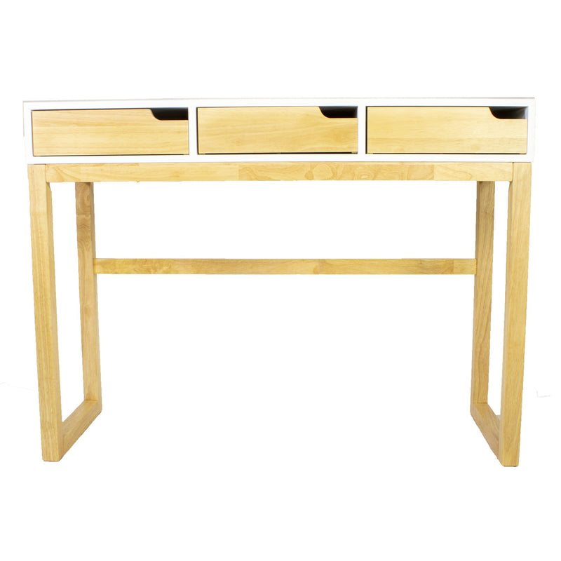 Console Table with Storage - 43" X 16" X 32" White & Natural Solid Wood Three Drawer Console Table