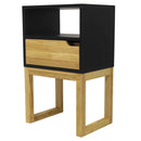 Wooden Side Table - 16" X 12" X 26" Black & Natural Solid Wood One Drawer Open Display Side Table