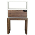 White Side Table - 16" X 12" X 26" White & Mocha Solid Wood One Drawer Open Display Side Table