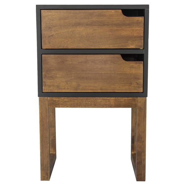 Wooden Side Table - 16" X 12" X 26" Black & Mocha Solid Wood Two Drawer Side Table