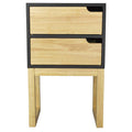 Wooden Side Table - 16" X 12" X 26" Black & Natural Solid Wood Two Drawer Side Table