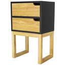 Wooden Side Table - 16" X 12" X 26" Black & Natural Solid Wood Two Drawer Side Table