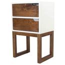 White Side Table - 16" X 12" X 26" White & Mocha Solid Wood Two Drawer Side Table