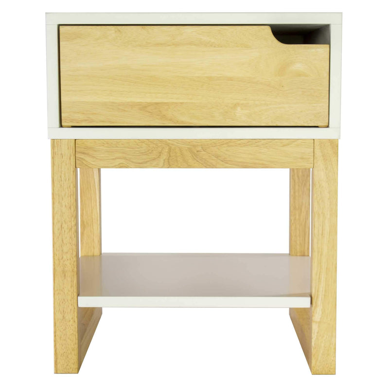 White Side Table - 16" X 16" X 20" White & Natural Solid Wood One Drawer Side Table w/ Shelf