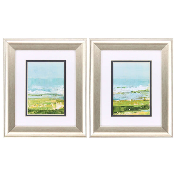 Silver Picture Frames - 11" X 13" Brushed Silver Frame Coastal Overlook (Set of 2)
