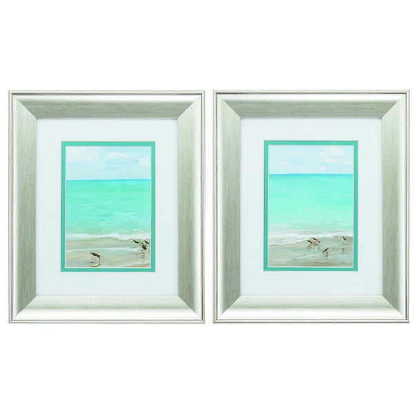 Silver Picture Frames - 11" X 13" Brushed Silver Frame Sunday At The Shore (Set of 2)
