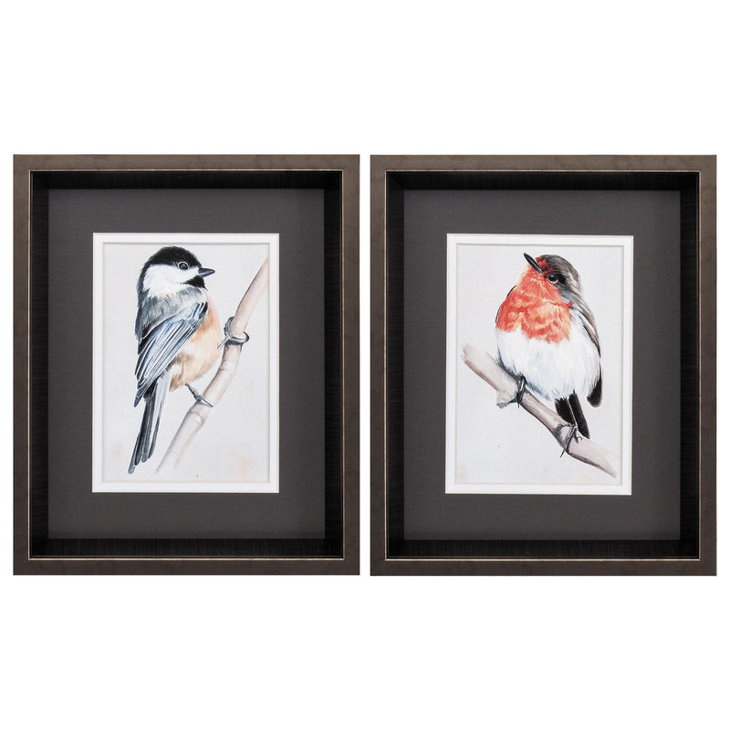 Silver Picture Frames - 10" X 12" Brushed Silver Frame Bird On Branch (Set of 2)