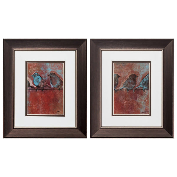 Picture Frame Set - 11" X 13" Brown Frame Row Of Sparrows (Set of 2)